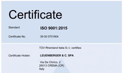 Компания Leuenberger получила сертификат ISo 9001  